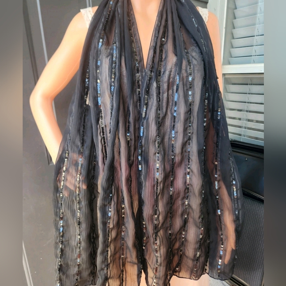 Cejon Black Sequined Rectangular Evening Prom Sca… - image 2